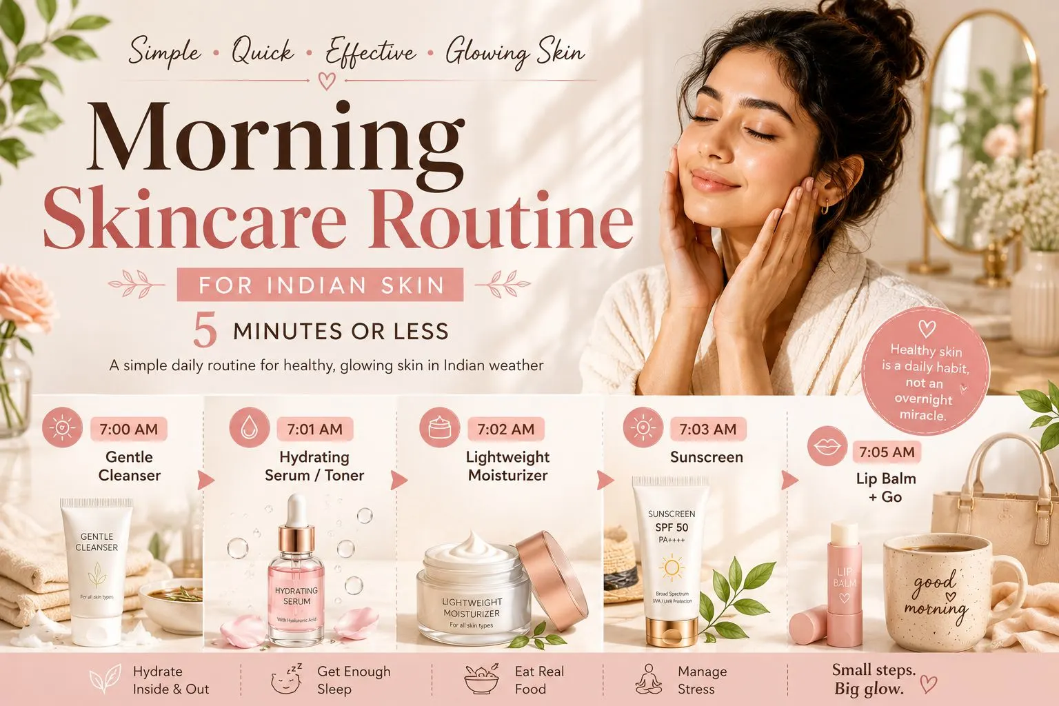 Morning Skincare Routine for Indian Skin (5 Minutes or Less)